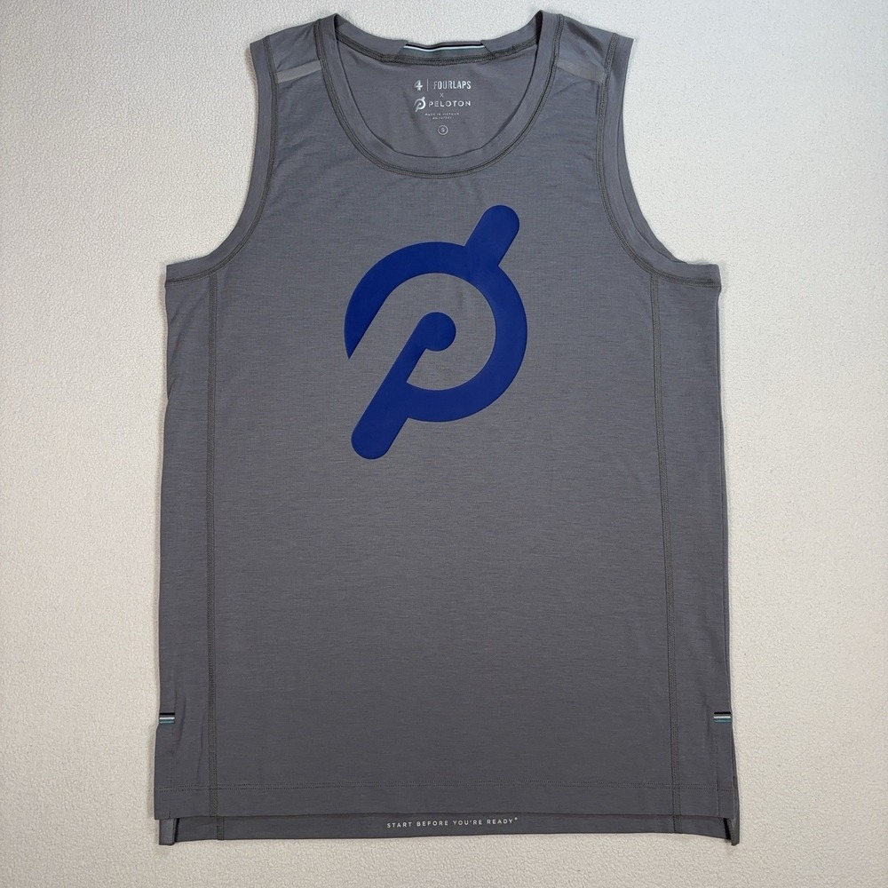 Fourlaps Peloton Tank Top Men's S Gray Stretch Cross Training Bike Gym Workout